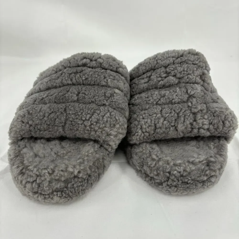 UGG Fluff‎ Yeah Slide Slippers Kids Size 3 Charcoal Gray Sheepskin Rubber Sole